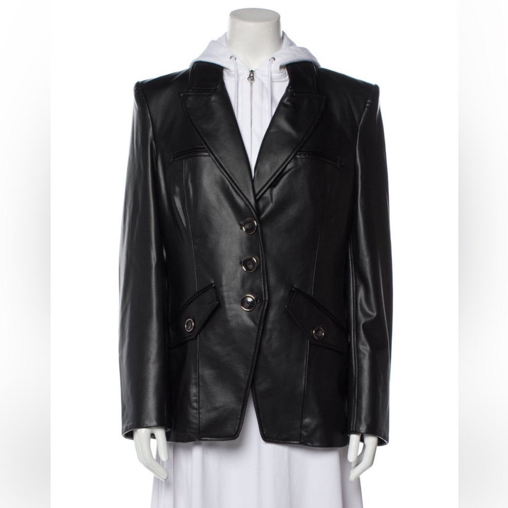 Veronica Beard Dickey Vegan Leather Jacket with white VB cotton Dickey $175 nwt